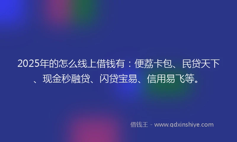 2025年的怎么线上借钱有：便荔卡包、民贷天下、现金秒融贷、闪贷宝易、信用易飞等。