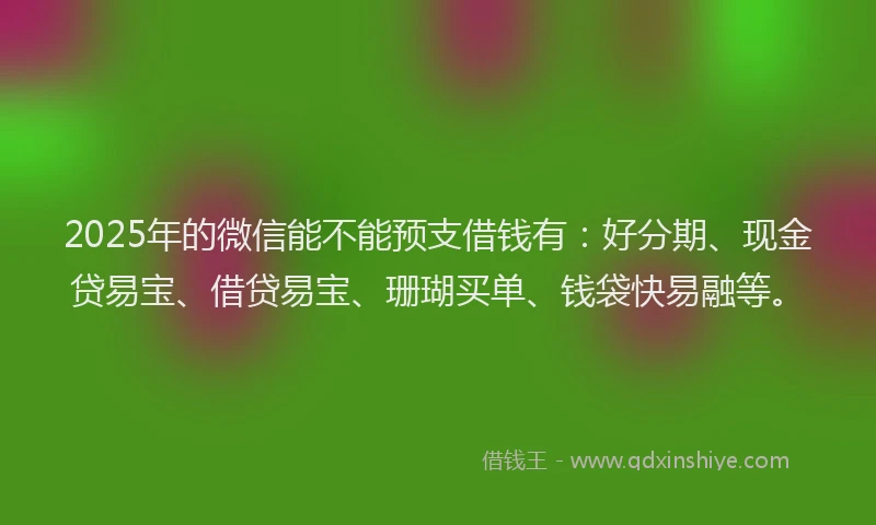 2025年的微信能不能预支借钱有：好分期、现金贷易宝、借贷易宝、珊瑚买单、钱袋快易融等。