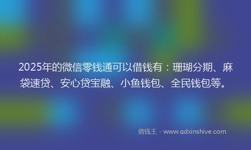 2025年的微信零钱通可以借钱有：珊瑚分期、麻袋速贷、安心贷宝融、小鱼钱包、全民钱包等。