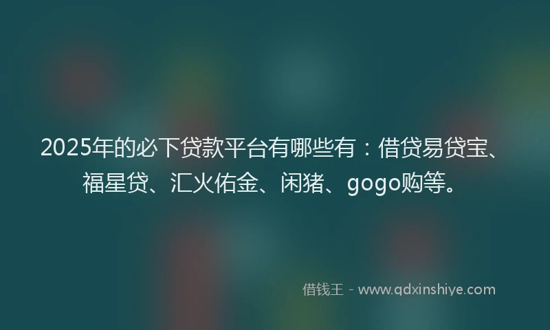 2025年的必下贷款平台有哪些有：借贷易贷宝、福星贷、汇火佑金、闲猪、gogo购等。