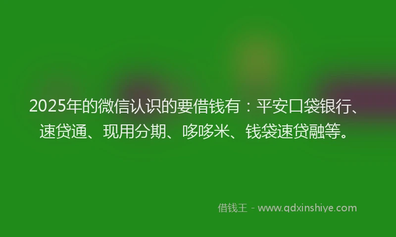 2025年的微信认识的要借钱有：平安口袋银行、速贷通、现用分期、哆哆米、钱袋速贷融等。