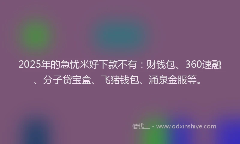 2025年的急忧米好下款不有：财钱包、360速融、分子贷宝盒、飞猪钱包、涌泉金服等。