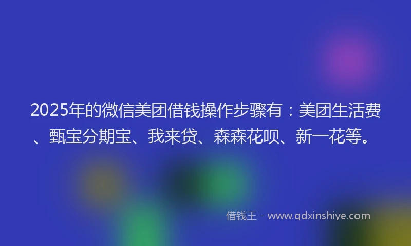 2025年的微信美团借钱操作步骤有：美团生活费、甄宝分期宝、我来贷、森森花呗、新一花等。