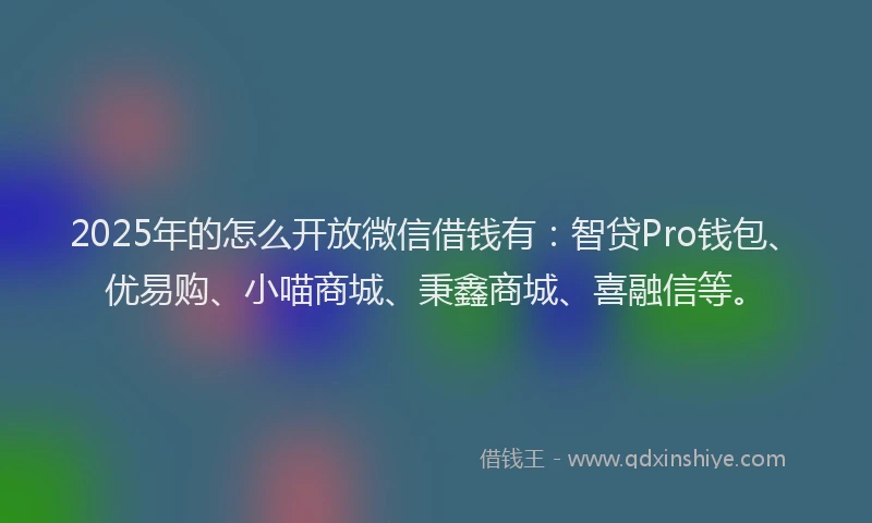 2025年的怎么开放微信借钱有：智贷Pro钱包、优易购、小喵商城、秉鑫商城、喜融信等。