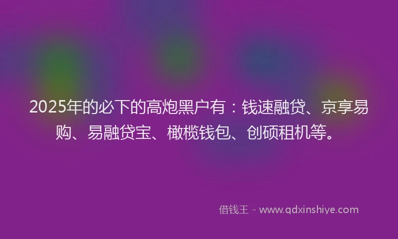 2025年的必下的高炮黑户有：钱速融贷、京享易购、易融贷宝、橄榄钱包、创硕租机等。