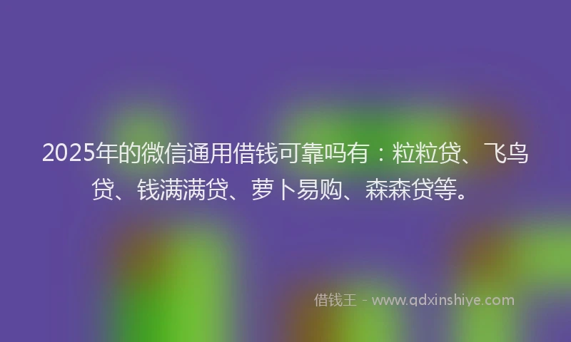 2025年的微信通用借钱可靠吗有：粒粒贷、飞鸟贷、钱满满贷、萝卜易购、森森贷等。