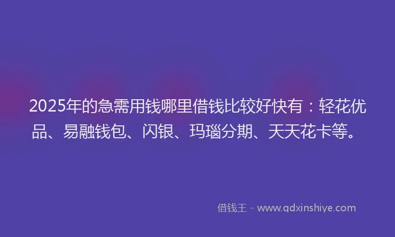 2025年的急需用钱哪里借钱比较好快有：轻花优品、易融钱包、闪银、玛瑙分期、天天花卡等。