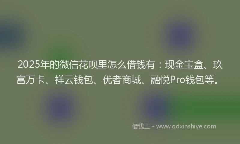 2025年的微信花呗里怎么借钱有：现金宝盒、玖富万卡、祥云钱包、优者商城、融悦Pro钱包等。