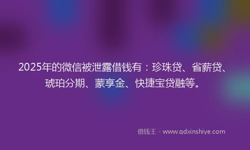 2025年的微信被泄露借钱有：珍珠贷、省薪贷、琥珀分期、蒙享金、快捷宝贷融等。