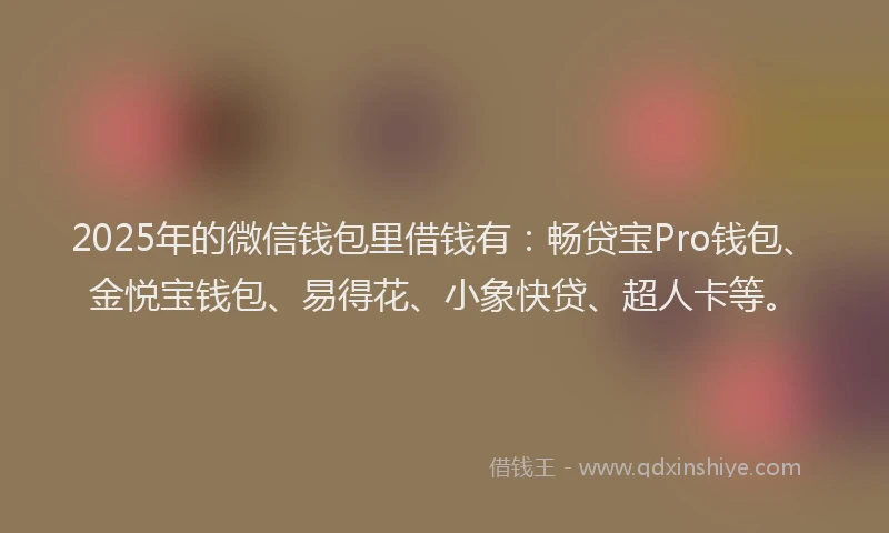 2025年的微信钱包里借钱有：畅贷宝Pro钱包、金悦宝钱包、易得花、小象快贷、超人卡等。