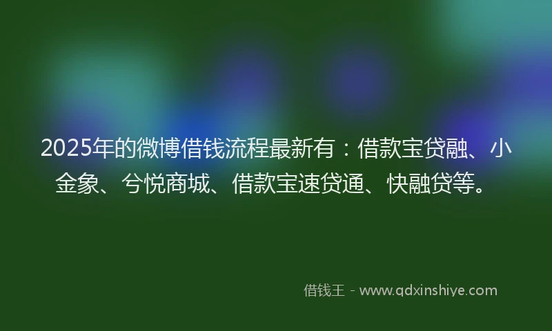 2025年的微博借钱流程最新有：借款宝贷融、小金象、兮悦商城、借款宝速贷通、快融贷等。
