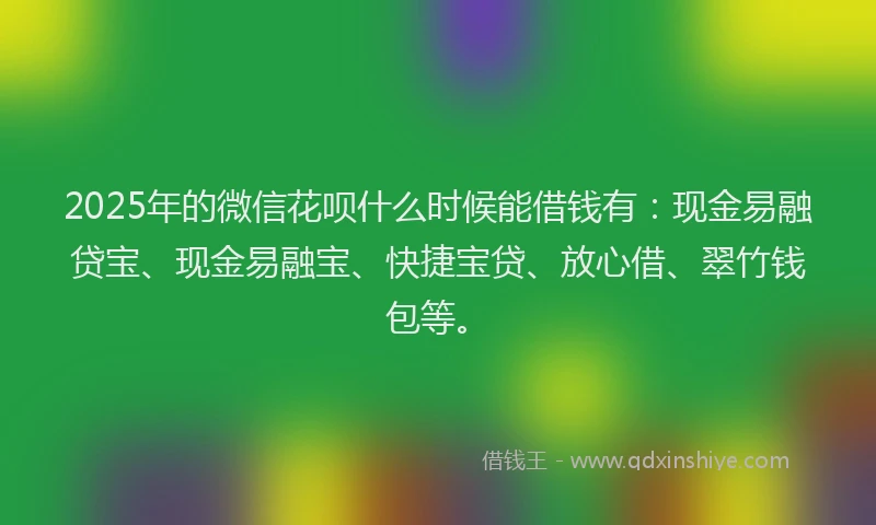 2025年的微信花呗什么时候能借钱有：现金易融贷宝、现金易融宝、快捷宝贷、放心借、翠竹钱包等。