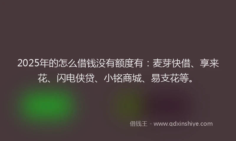 2025年的怎么借钱没有额度有：麦芽快借、享来花、闪电侠贷、小铭商城、易支花等。