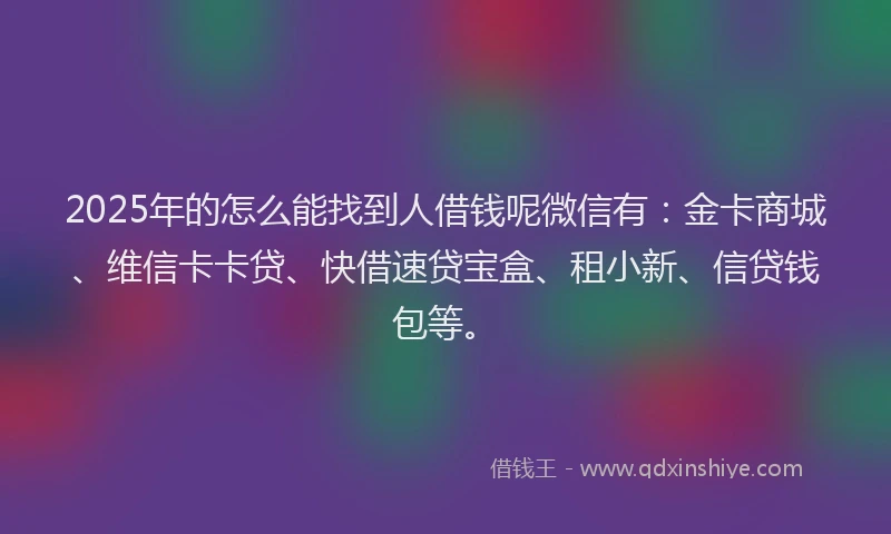 2025年的怎么能找到人借钱呢微信有：金卡商城、维信卡卡贷、快借速贷宝盒、租小新、信贷钱包等。