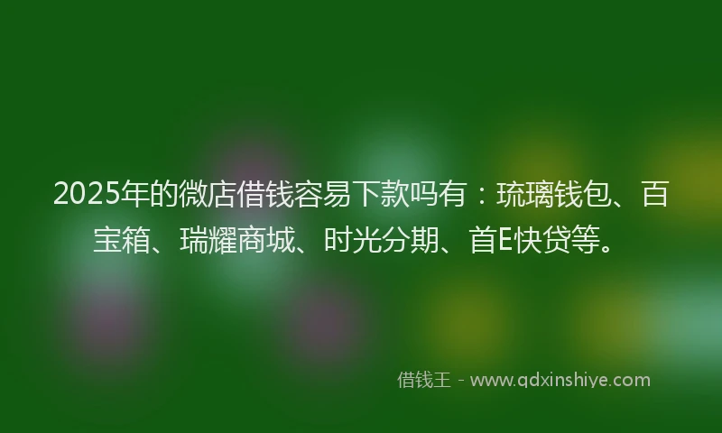 2025年的微店借钱容易下款吗有：琉璃钱包、百宝箱、瑞耀商城、时光分期、首E快贷等。