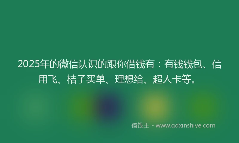 2025年的微信认识的跟你借钱有：有钱钱包、信用飞、桔子买单、理想给、超人卡等。