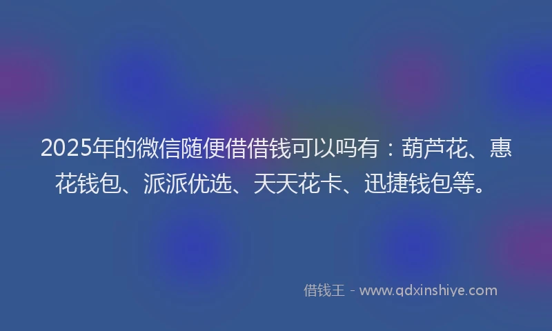 2025年的微信随便借借钱可以吗有：葫芦花、惠花钱包、派派优选、天天花卡、迅捷钱包等。