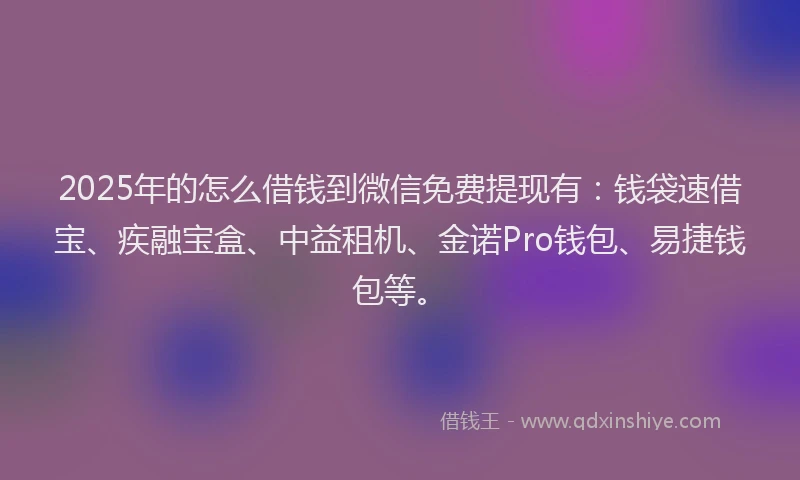 2025年的怎么借钱到微信免费提现有：钱袋速借宝、疾融宝盒、中益租机、金诺Pro钱包、易捷钱包等。
