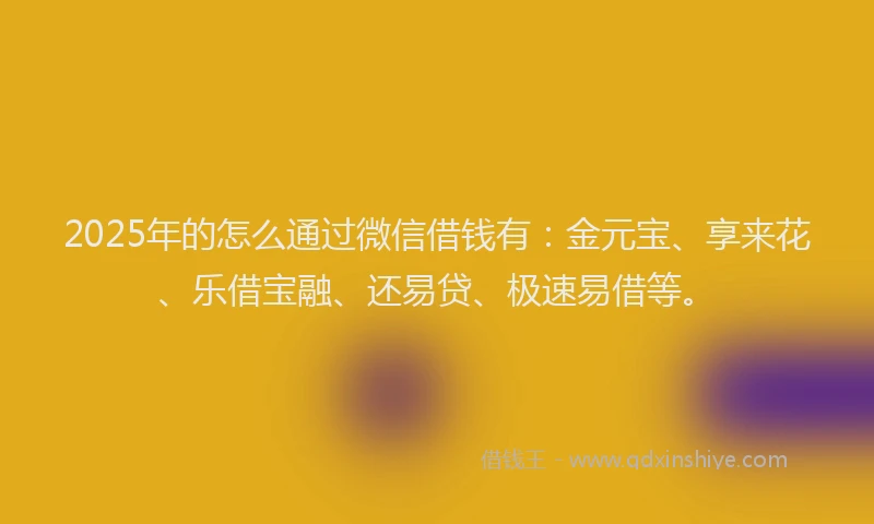 2025年的怎么通过微信借钱有：金元宝、享来花、乐借宝融、还易贷、极速易借等。