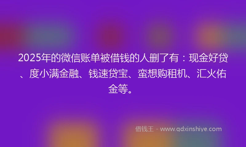 2025年的微信账单被借钱的人删了有：现金好贷、度小满金融、钱速贷宝、蛮想购租机、汇火佑金等。