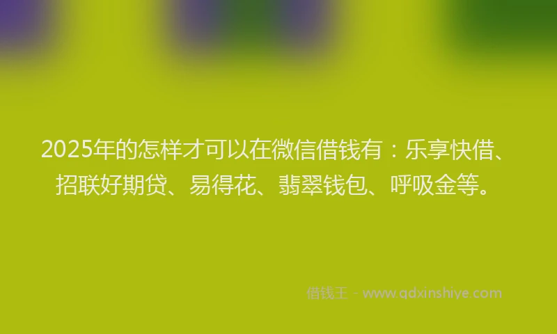 2025年的怎样才可以在微信借钱有：乐享快借、招联好期贷、易得花、翡翠钱包、呼吸金等。