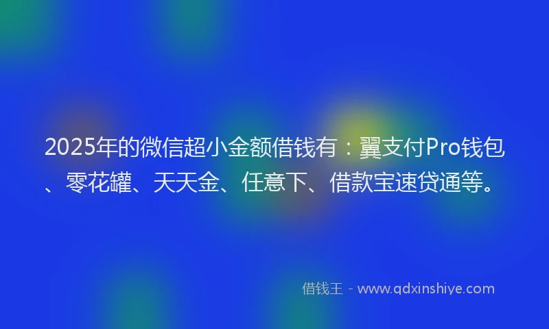2025年的微信超小金额借钱有：翼支付Pro钱包、零花罐、天天金、任意下、借款宝速贷通等。