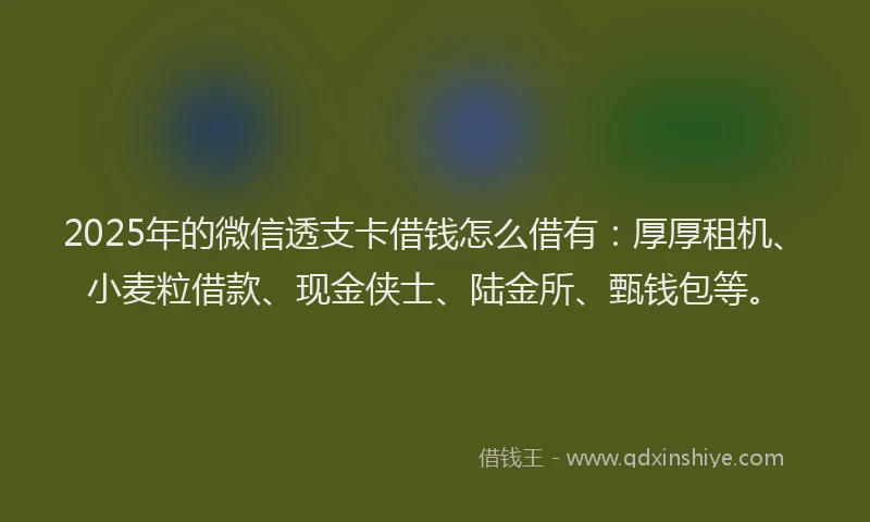2025年的微信透支卡借钱怎么借有：厚厚租机、小麦粒借款、现金侠士、陆金所、甄钱包等。