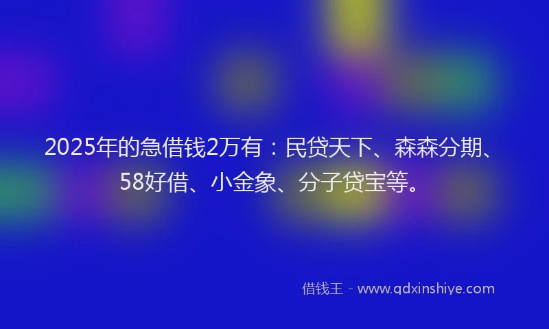 2025年的急借钱2万有：民贷天下、森森分期、58好借、小金象、分子贷宝等。