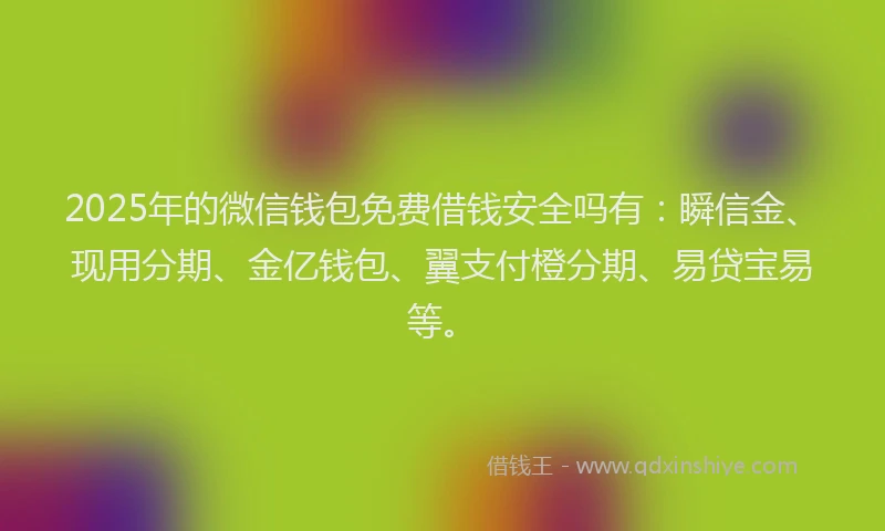 2025年的微信钱包免费借钱安全吗有：瞬信金、现用分期、金亿钱包、翼支付橙分期、易贷宝易等。