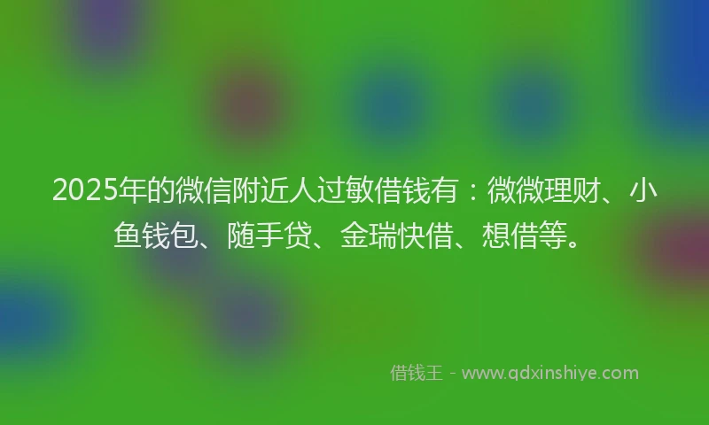 2025年的微信附近人过敏借钱有：微微理财、小鱼钱包、随手贷、金瑞快借、想借等。