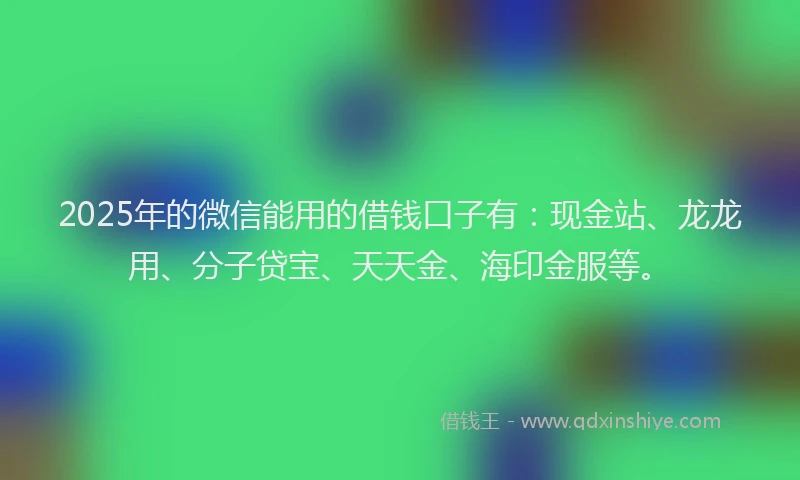 2025年的微信能用的借钱口子有：现金站、龙龙用、分子贷宝、天天金、海印金服等。