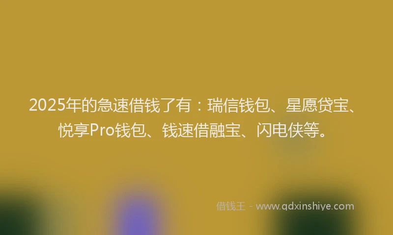 2025年的急速借钱了有：瑞信钱包、星愿贷宝、悦享Pro钱包、钱速借融宝、闪电侠等。