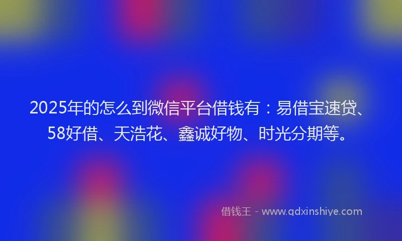 2025年的怎么到微信平台借钱有：易借宝速贷、58好借、天浩花、鑫诚好物、时光分期等。