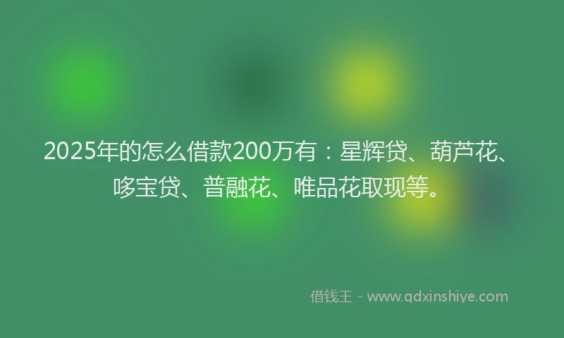 2025年的怎么借款200万有：星辉贷、葫芦花、哆宝贷、普融花、唯品花取现等。