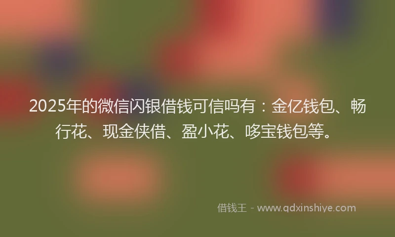 2025年的微信闪银借钱可信吗有：金亿钱包、畅行花、现金侠借、盈小花、哆宝钱包等。