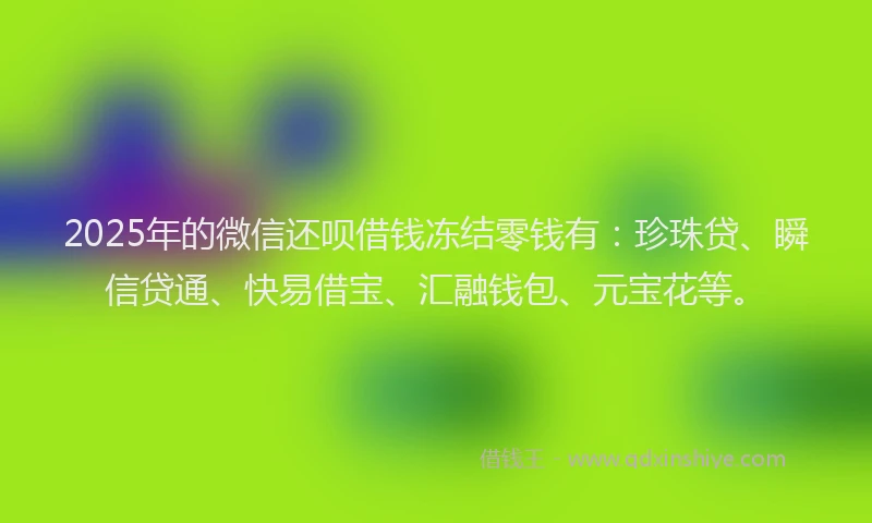 2025年的微信还呗借钱冻结零钱有：珍珠贷、瞬信贷通、快易借宝、汇融钱包、元宝花等。