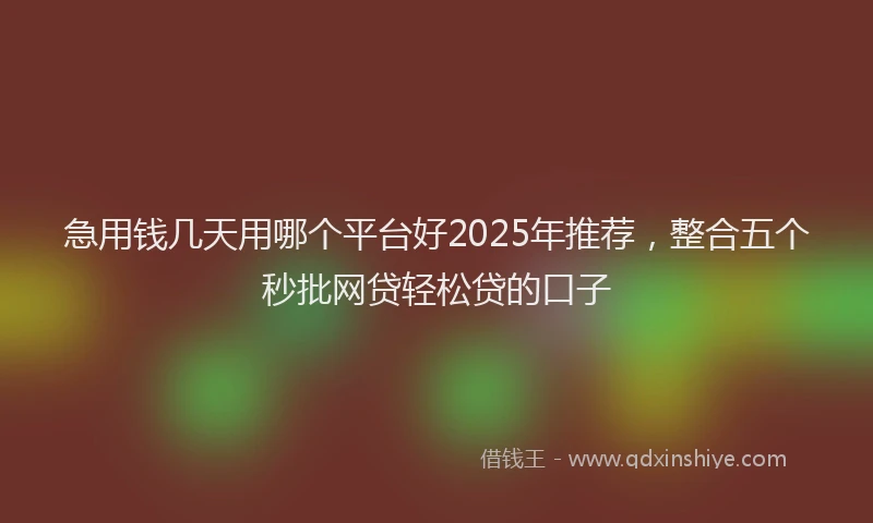 急用钱几天用哪个平台好2025年推荐，整合五个秒批网贷轻松贷的口子