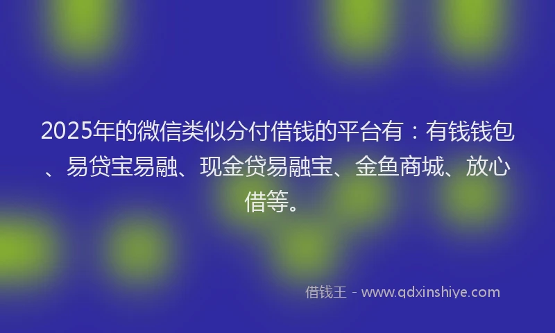 2025年的微信类似分付借钱的平台有：有钱钱包、易贷宝易融、现金贷易融宝、金鱼商城、放心借等。