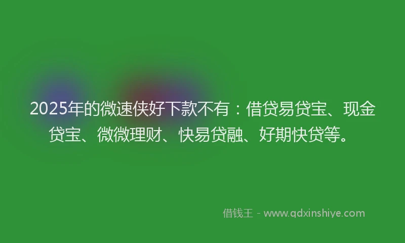 2025年的微速侠好下款不有：借贷易贷宝、现金贷宝、微微理财、快易贷融、好期快贷等。