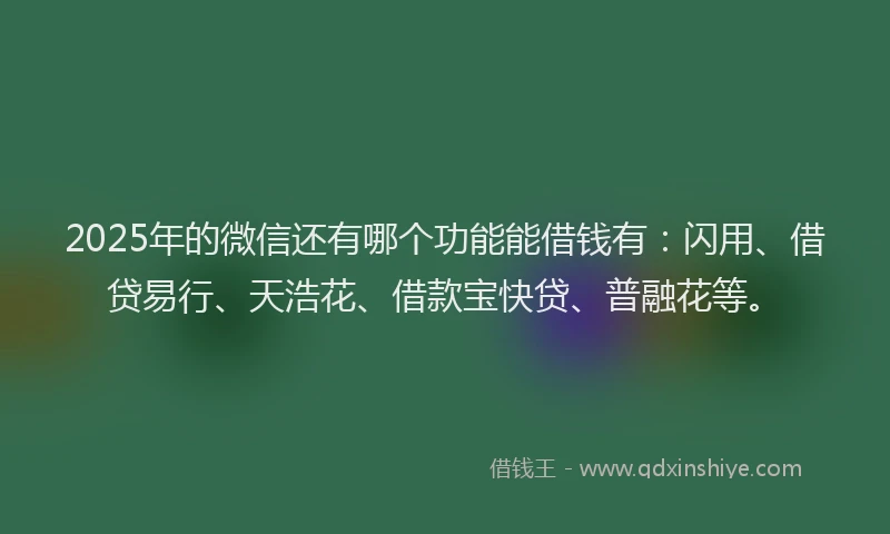 2025年的微信还有哪个功能能借钱有：闪用、借贷易行、天浩花、借款宝快贷、普融花等。