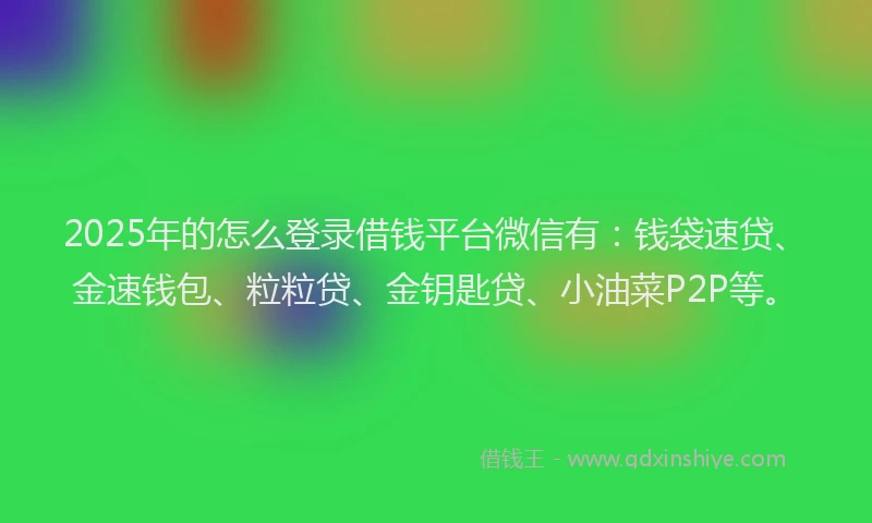 2025年的怎么登录借钱平台微信有：钱袋速贷、金速钱包、粒粒贷、金钥匙贷、小油菜P2P等。