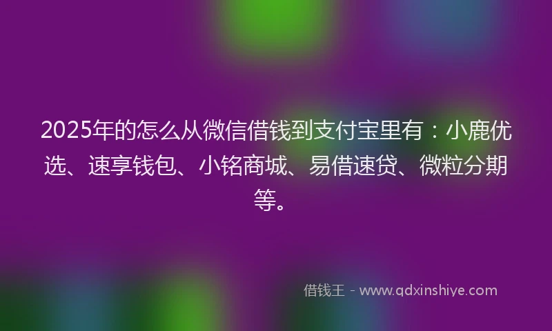 2025年的怎么从微信借钱到支付宝里有:小鹿优选、速享钱包、小铭商城、易借速贷、微粒分期等。