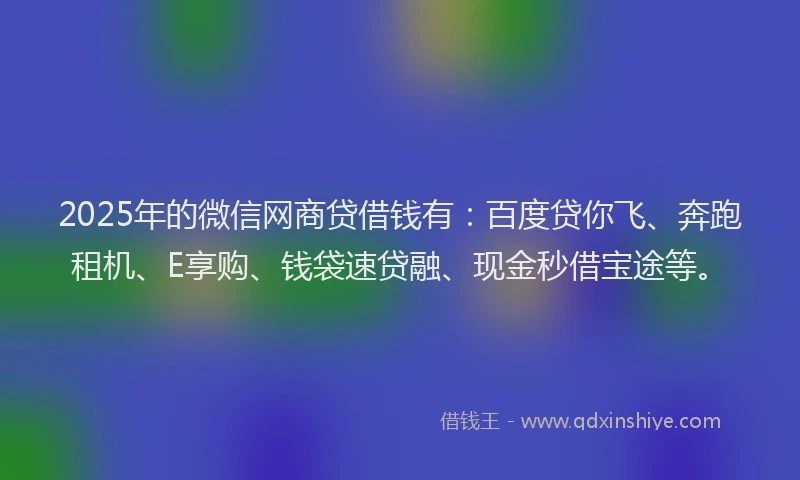 2025年的微信网商贷借钱有：百度贷你飞、奔跑租机、E享购、钱袋速贷融、现金秒借宝途等。