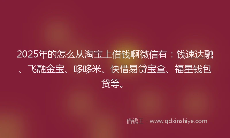 2025年的怎么从淘宝上借钱啊微信有：钱速达融、飞融金宝、哆哆米、快借易贷宝盒、福星钱包贷等。