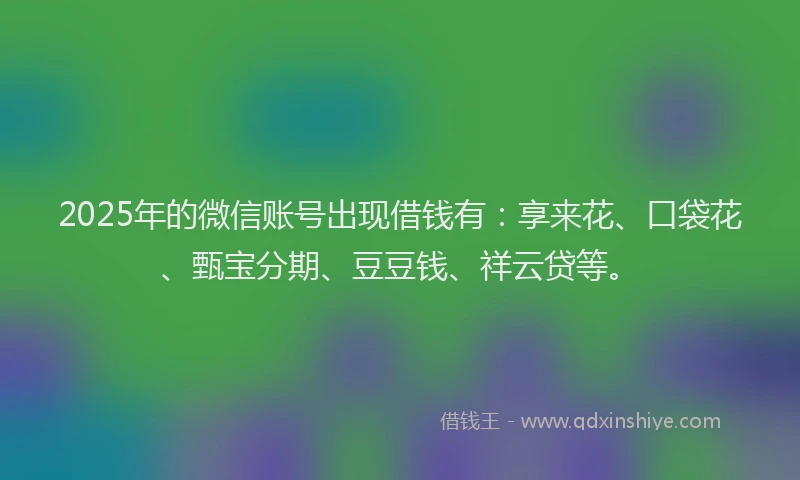 2025年的微信账号出现借钱有：享来花、口袋花、甄宝分期、豆豆钱、祥云贷等。