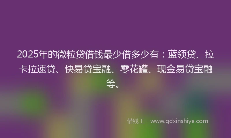 2025年的微粒贷借钱最少借多少有：蓝领贷、拉卡拉速贷、快易贷宝融、零花罐、现金易贷宝融等。