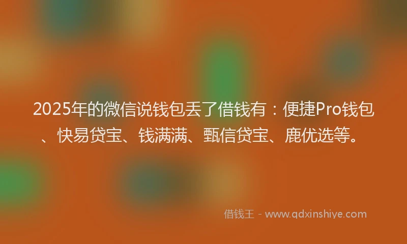 2025年的微信说钱包丢了借钱有：便捷Pro钱包、快易贷宝、钱满满、甄信贷宝、鹿优选等。