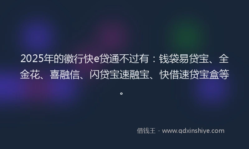 2025年的徽行快e贷通不过有：钱袋易贷宝、全金花、喜融信、闪贷宝速融宝、快借速贷宝盒等。