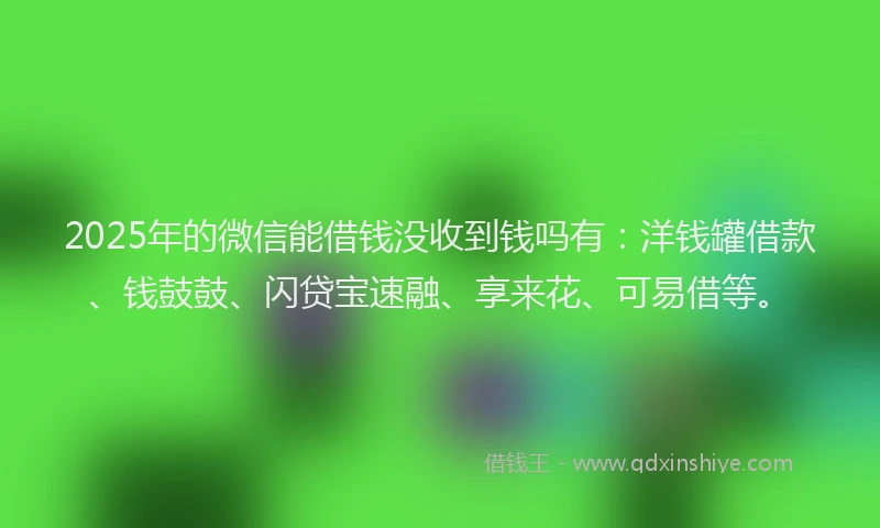 2025年的微信能借钱没收到钱吗有：洋钱罐借款、钱鼓鼓、闪贷宝速融、享来花、可易借等。