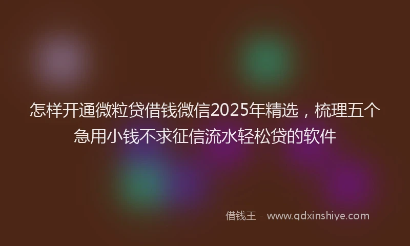 怎样开通微粒贷借钱微信2025年精选，梳理五个急用小钱不求征信流水轻松贷的软件